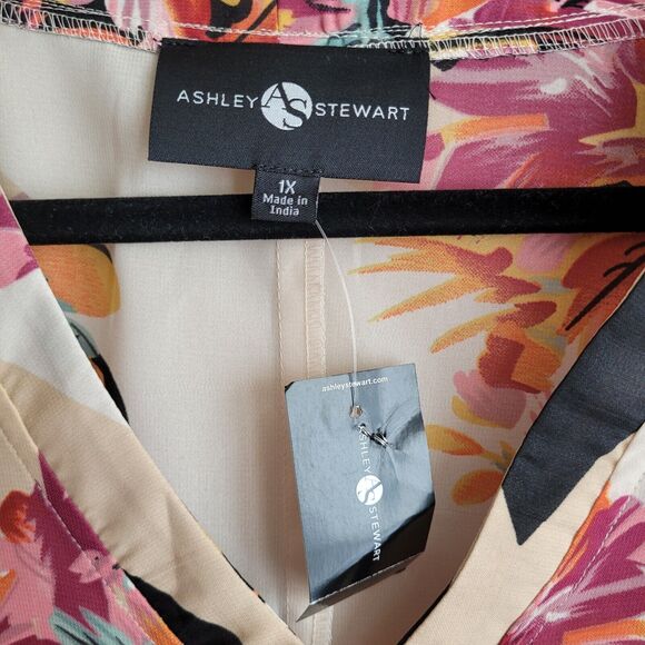 Ashley Stewart Womens Blouse Plus Size 1X Block Floral Print Sheer Poncho NWT - Picture 2 of 9